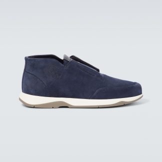 Billigdesigner Berluti Échappée Scritto Slipper aus Wildleder blau