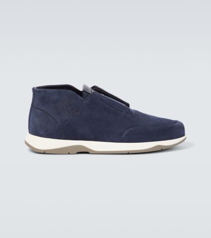 Billigdesigner Berluti Échappée Scritto Slipper aus Wildleder blau