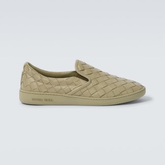 Billigdesigner Bottega Veneta Sawyertrecciato Sneakers aus Leder beige