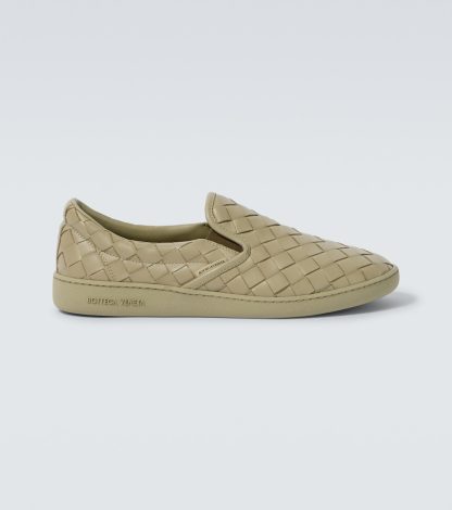 Billigdesigner Bottega Veneta Sawyertrecciato Sneakers aus Leder beige