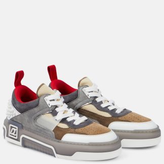 Billigdesigner Christian Louboutin Astroloubi Nieten-Sneakers aus Wildleder grau