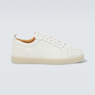 Billigdesigner Christian Louboutin Louis Junior Spikes Leder Turnschuhe weiß