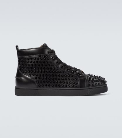 Billigdesigner Christian Louboutin Louis Spikes Turnschuhe schwarz