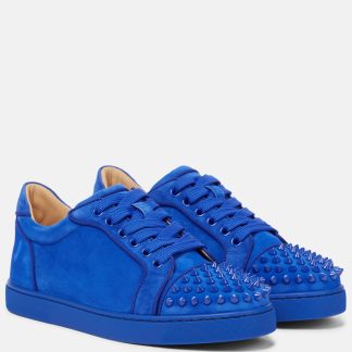 Billigdesigner Christian Louboutin Vieira Spikes Wildleder Turnschuhe blau