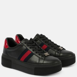 Billigdesigner Gucci Gucci Ace Leder Turnschuhe schwarz