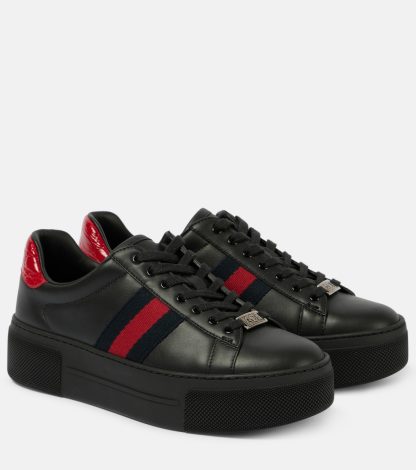 Billigdesigner Gucci Gucci Ace Leder Turnschuhe schwarz