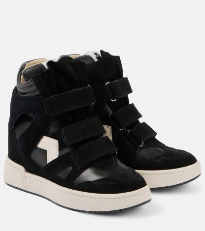 Billigdesigner Isabel Marant IM3 High-Top-Sneaker mit Keilabsatz und Wildlederbesatz schwarz