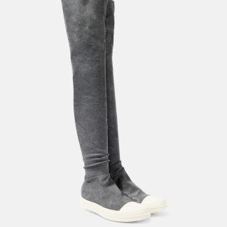 Billigdesigner Rick Owens DRKSHDW High Sock Denim Over-the-Knee Stiefel grau