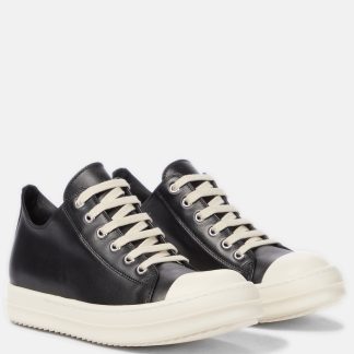 Billigdesigner Rick Owens Phlegethon Leder Turnschuhe schwarz