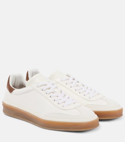 Designer kaufen Loro Piana Tennis Walk Sneakers aus Leder mit Wildlederbesatz weiß