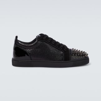 Großhandel Luxus Christian Louboutin Louis Junior beschlagene Leder-Sneakers schwarz