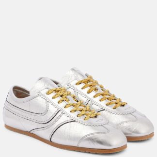 Großhandel Luxus Dries van Noten Metallic-Leder-Sneaker silber