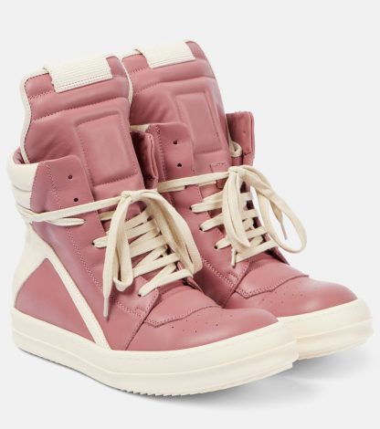 Großhandel Luxus Rick Owens Geobasket Leder High-Top Turnschuhe rosa