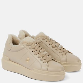 Großhandelsdesigner Bogner Hollywood-Sneaker aus Leder mit Scherenbesatz beige