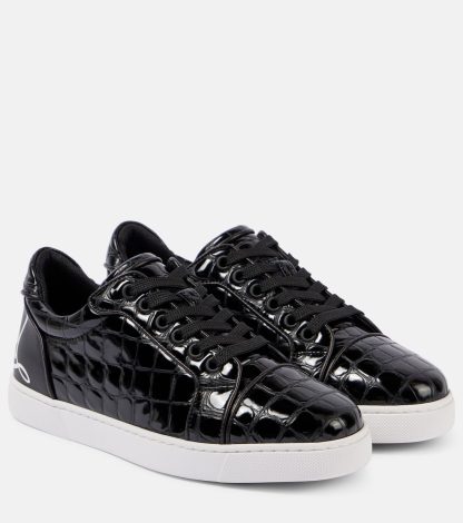 Großhandelsdesigner Christian Louboutin Fun Vieira Sneakers aus Leder mit Kroko-Effekt schwarz