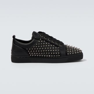 Großhandelsdesigner Christian Louboutin Louis Spikes Junior Leder Turnschuhe schwarz