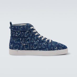 Hochwertiger Designer Christian Louboutin Louis Denim High-Top-Sneakers blau