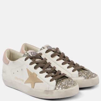 Hochwertiger Designer Golden Goose Super-Star Glitzer Leder Turnschuhe weiß