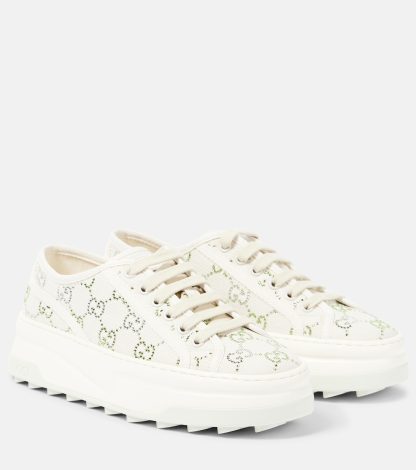 Hochwertiger Designer Gucci Gucci Tennis 1977 GG Kristall Turnschuhe weiß