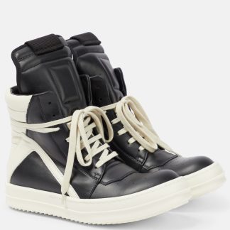 Hochwertiger Designer Rick Owens Geobasket Leder High-Top Turnschuhe schwarz