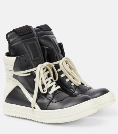 Hochwertiger Designer Rick Owens Geobasket Leder High-Top Turnschuhe schwarz