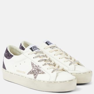 Hochwertiger Luxus Golden Goose Hi Star Glitzer Leder Turnschuhe weiß