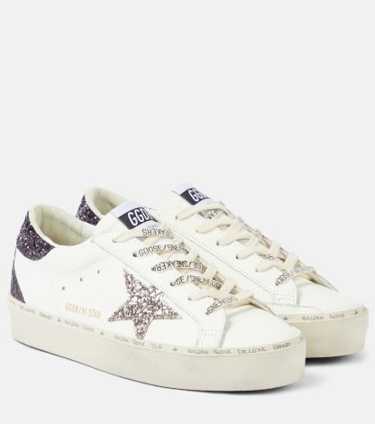 Hochwertiger Luxus Golden Goose Hi Star Glitzer Leder Turnschuhe weiß