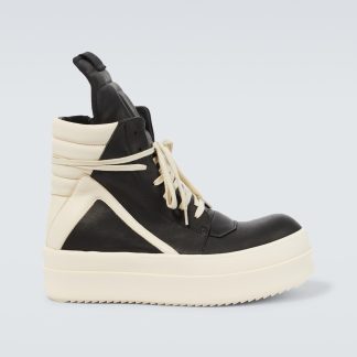 Hochwertiger Luxus Rick Owens Hohe Plateau-Sneaker aus Leder schwarz