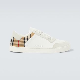 Luxus kaufen Burberry Burberry Check Leder Turnschuhe beige