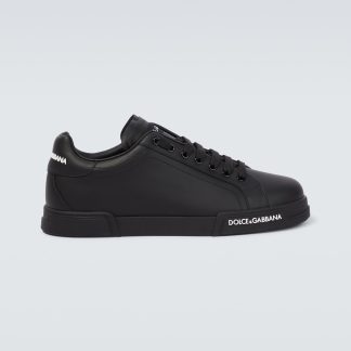 Luxus kaufen Dolce & Gabbana Logo-Ledersneaker schwarz