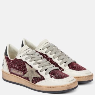 Luxus kaufen Golden Goose Ball-Star Glitzer-Sneakers mit Lederbesatz weiß