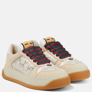 Luxus kaufen Gucci Screener GG Sneakers aus Canvas mit Lederbesatz Weiß