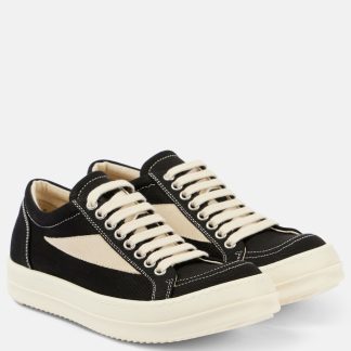 Luxus kaufen Rick Owens Wildlederbesetzte Denim-Sneakers Schwarz