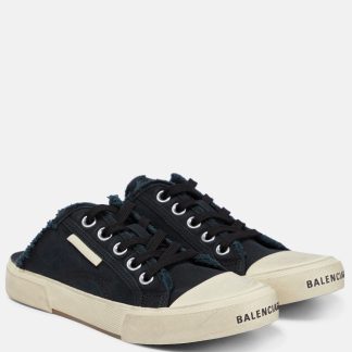 Mode-Luxus Balenciaga Paris Distressed Sneakers mit offenem Rücken schwarz