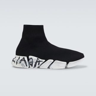 Mode-Luxus Balenciaga Speed 2.0 Graffiti Turnschuhe schwarz