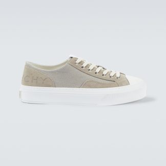 Mode-Luxus Givenchy City Sneakers aus Canvas mit Wildlederbesatz grau