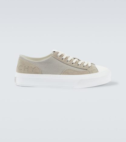 Mode-Luxus Givenchy City Sneakers aus Canvas mit Wildlederbesatz grau