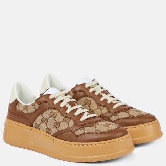 Mode-Luxus Gucci GG Canvas-Sneaker mit Lederbesatz braun