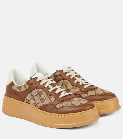 Mode-Luxus Gucci GG Canvas-Sneaker mit Lederbesatz braun