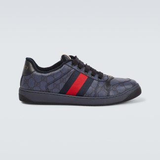 Mode-Luxus Gucci Screener GG Turnschuhe mit Lederbesatz blau