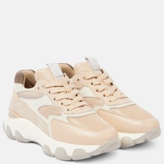 Mode-Luxus Hogan Hyperactive Sneakers mit Wildlederbesatz in Beige