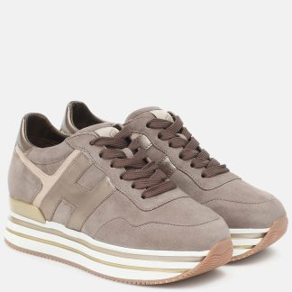 Mode-Luxus Hogan Midi Leder Plateau-Sneakers beige