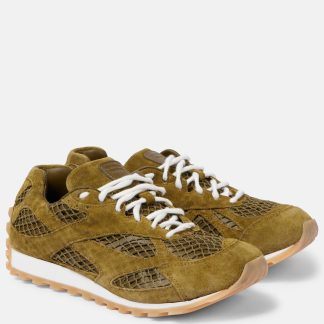 Modedesigner Bottega Veneta Orbit Sneakers aus Mesh mit Wildlederbesatz grün