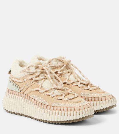 Modedesigner Chloé Nama Sneakers aus Wildleder mit Shearling-Futter mehrfarbig