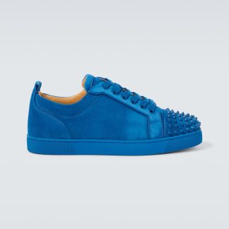 Modedesigner Christian Louboutin Louis Junior Spikes Wildleder Turnschuhe blau