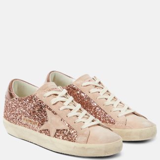 Modedesigner Golden Goose Super-Star-Sneaker mit Glitzerbesatz aus Wildleder rosa