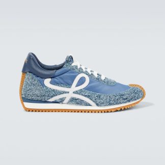 Modedesigner Loewe Flow Runner Turnschuhe mit Lederbesatz blau