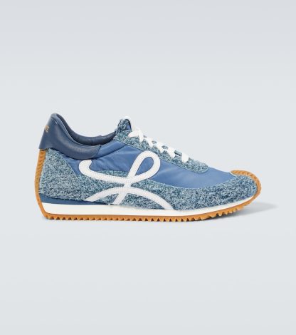 Modedesigner Loewe Flow Runner Turnschuhe mit Lederbesatz blau