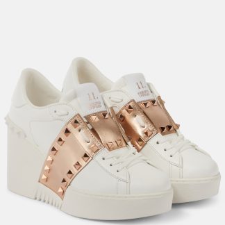 Modedesigner Valentino Garavani Offene Disco Leder-Keilsneaker weiß