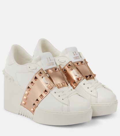 Modedesigner Valentino Garavani Offene Disco Leder-Keilsneaker weiß